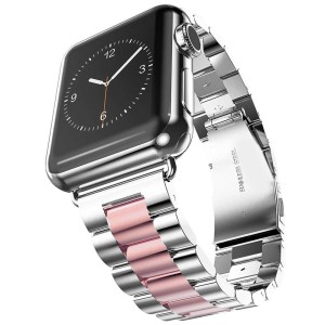 Pasek / Bransoleta Exoguard Steel - Apple Watch 42 / 44 / 45 - Silver/Pink