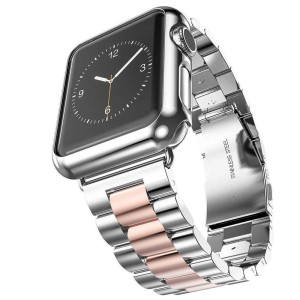 Pasek / Bransoleta Exoguard Steel - Apple Watch 42 / 44 / 45 - Silver/Rose Gold